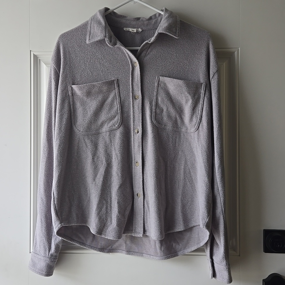 Beachlunchlounge Grey Lightweight Button Down Shacket